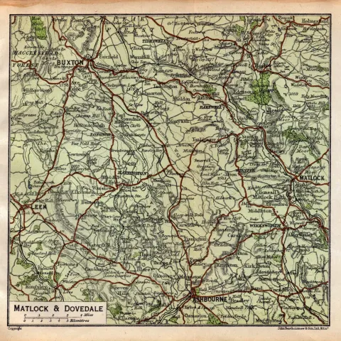 Matlock & Dovedale Buxton Bakewell Leek Peak Map.