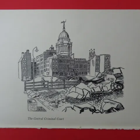 Edward Bawden CBE RA Original Vintage Historic Lithograph of London Historic Old Bailey Court