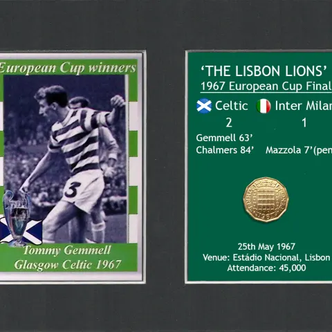 Tommy Gemmell Celtic FC European Cup Mount & Original Half-Crown Coin Metal Art