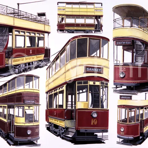 Warrington Corporation Tramways Montage Large Metal Wall Art.