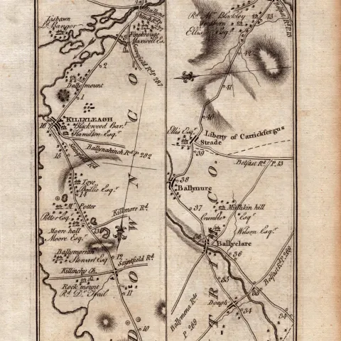 Ireland Rare Antique 1777 Map  Downpatrick Carrickfergus Antrim Ballyclare Down.