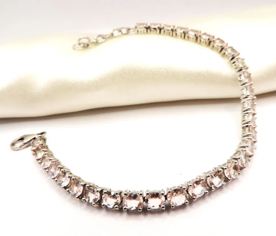 Sterling Silver Morganite Tennis Bracelet 13.5 Carats New With Gift Box