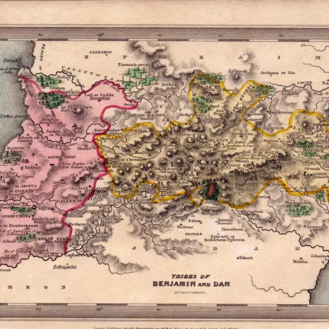 Tribes of Benjamin & Dan Antique Detailed Biblical William IV Map.