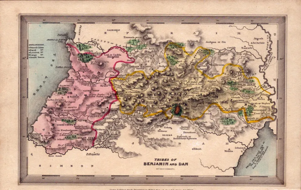 Tribes of Benjamin & Dan Antique Detailed Biblical William IV Map.