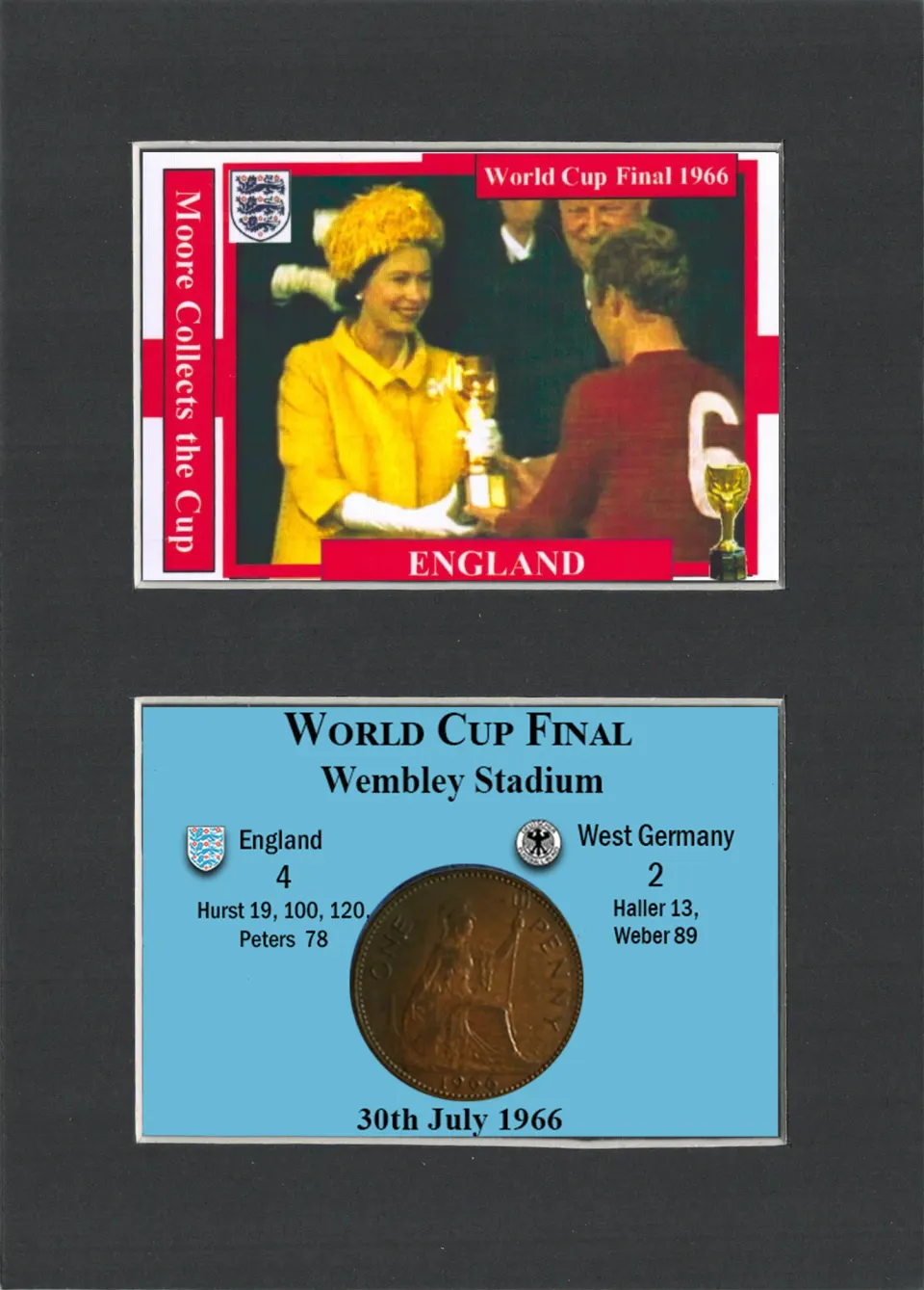 Bobby Moore Accepts The World Cup Trophy Coin & Card Mounted Display.