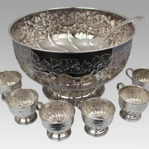 Mid-Century Silver-Plated Punch Bowl Set by The Sheffield Silver Co., USA