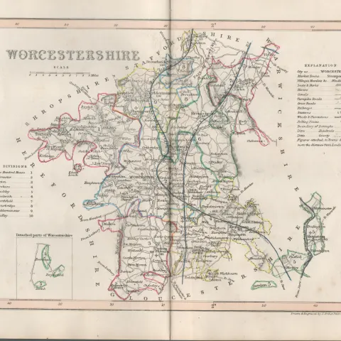 Worcestershire 1850 Antique Steel Engraved Map Thomas Dugdale.