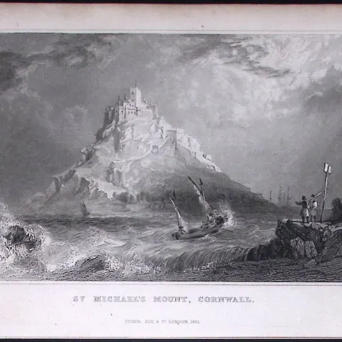 Cornwall St Michaels Mount Antique 193 Years-Old Steel-Engraving-34