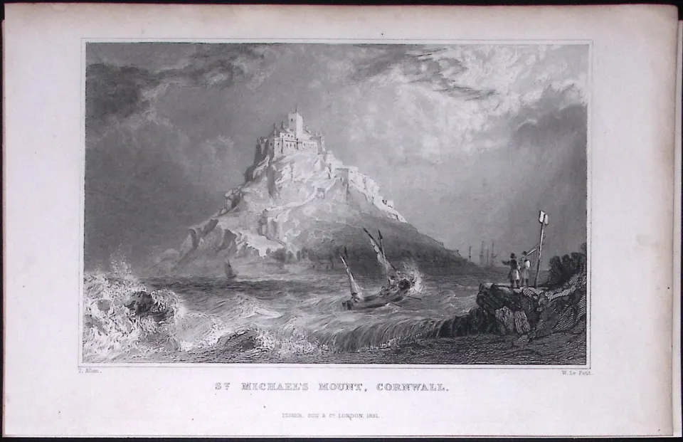 Cornwall St Michaels Mount Antique 193 Years-Old Steel-Engraving-34