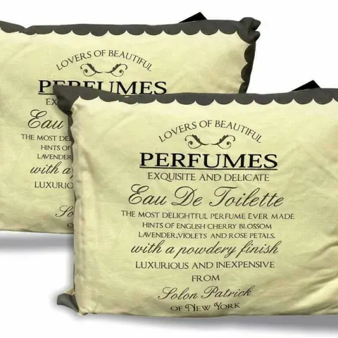 4 x Vintage Perfume Cream/Grey 'Eau De Toilette' Cushions - 40cm RRP 108.00