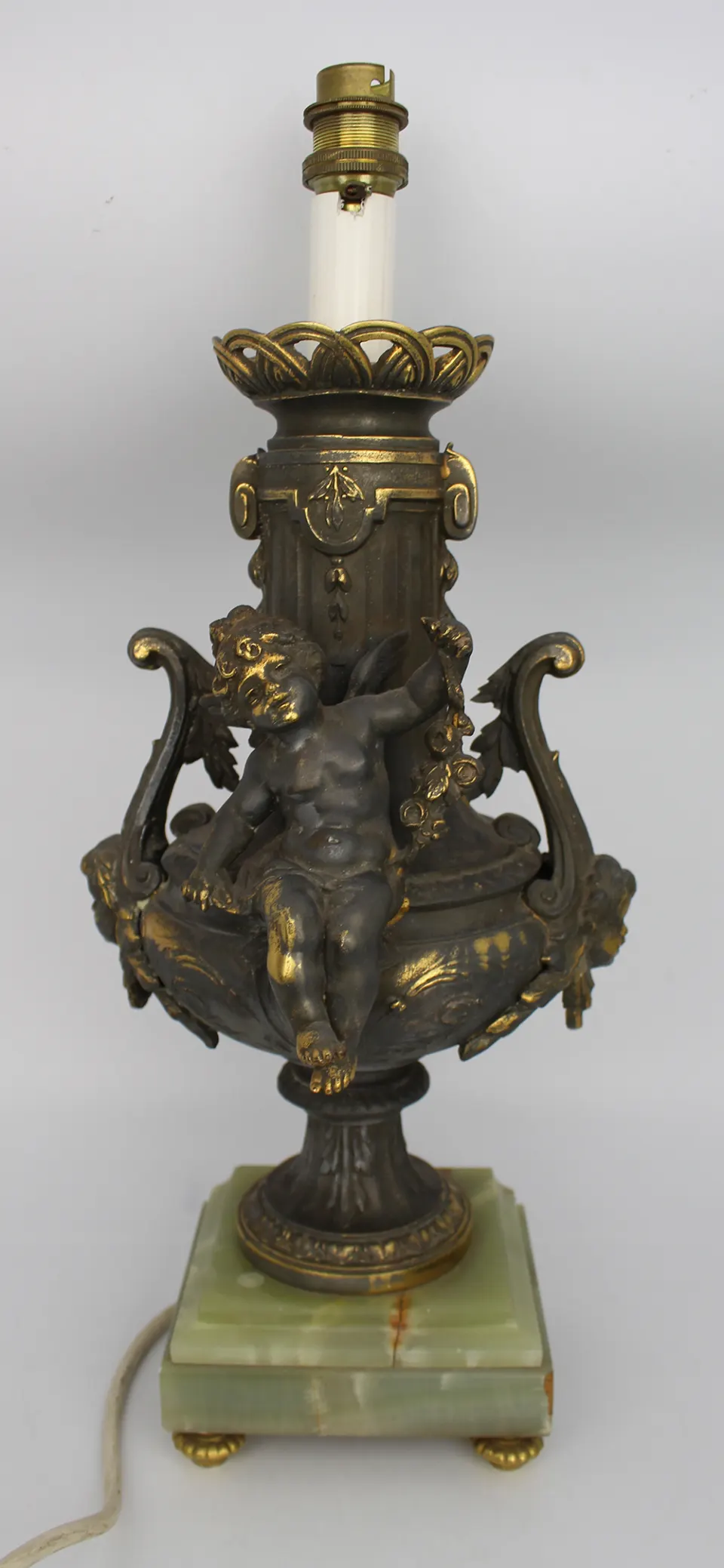 Vintage Gilt Brass Cherub Onyx Table Lamp