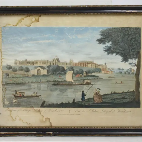A View of the Royal Palace of Windsor 18th c. Coloured Mezzotint