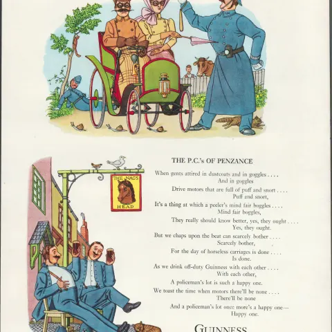Guinness 1962 Original Print The P.C  Of Penzance & The Nags Head