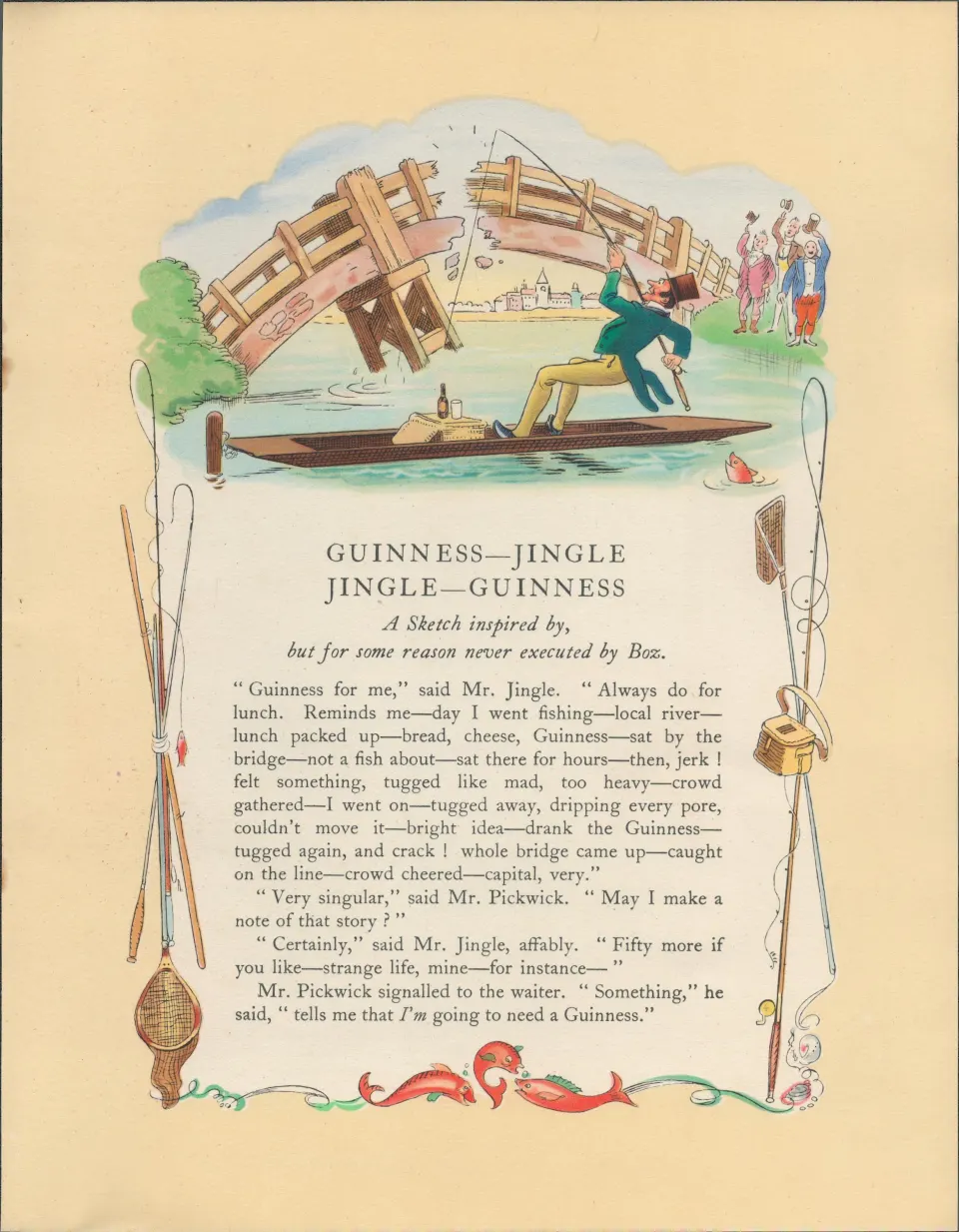 Double Sided Guinness Print 1937 "Jingle Jingle Guinness"A Genuine Double Sided Lithographed