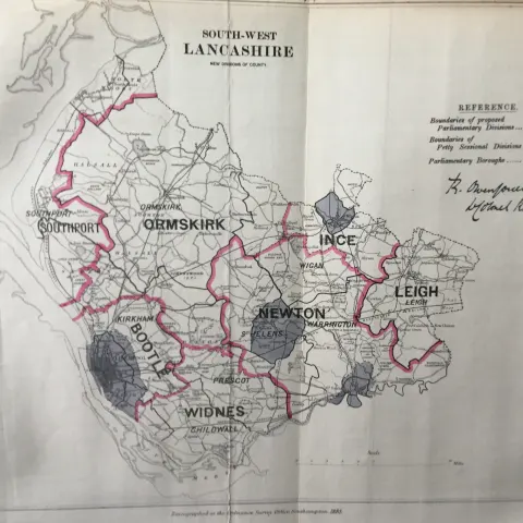Antique 139 Years-Old Scarce Map Lancashire 1885 Liverpool Southport Wi Boundary Changes.