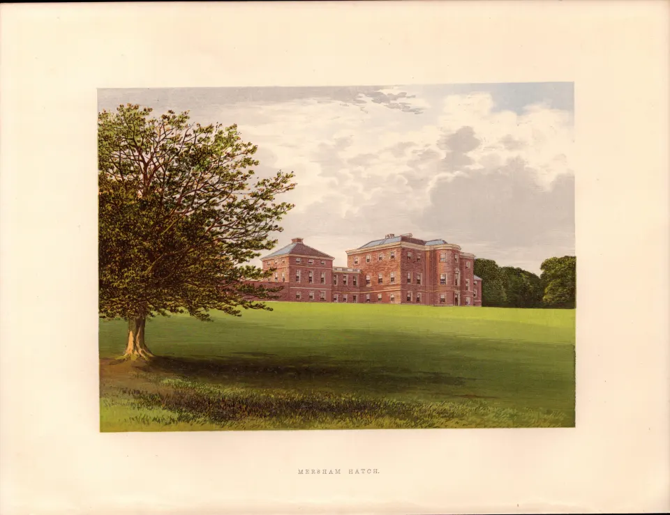 Mersham Hatch Ashford Kent Gilt-Edge Coloured Antique Book Plate.
