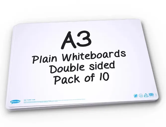 5 x Packs of 10 x A3 Plain Whiteboards L31b