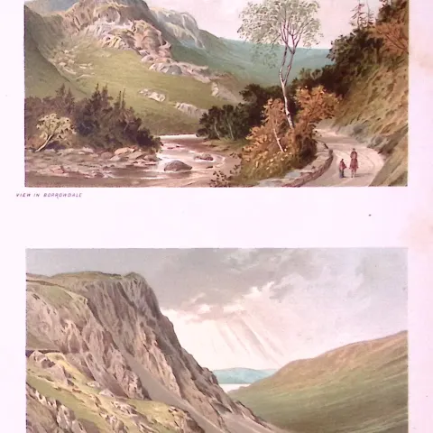 The Lakes Borrowdale & Monister Crag Victorian Antique Double Print-18