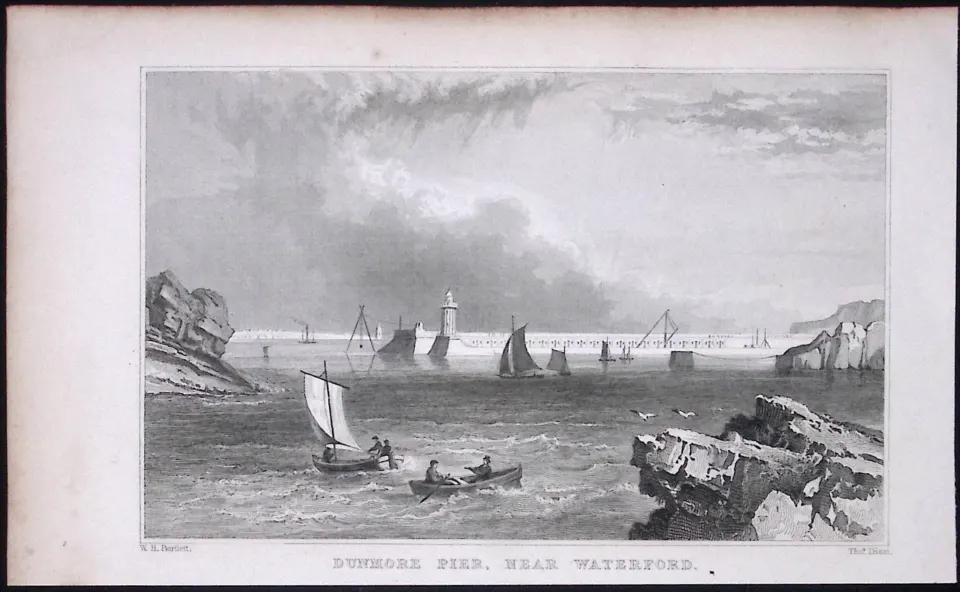 Waterford Dunmore Pier 194 Years Old Antique Steel Engraving-36