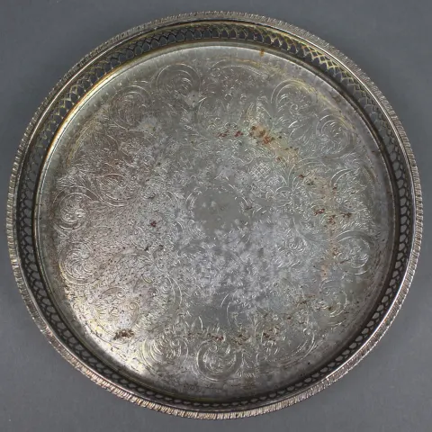 Circular English Silver Plated Gallery Tray by Cavalier