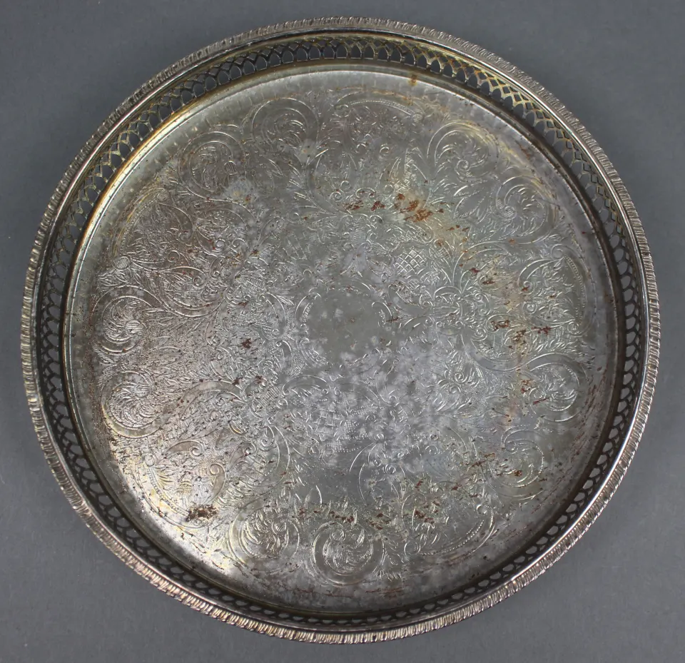 Circular English Silver Plated Gallery Tray by Cavalier