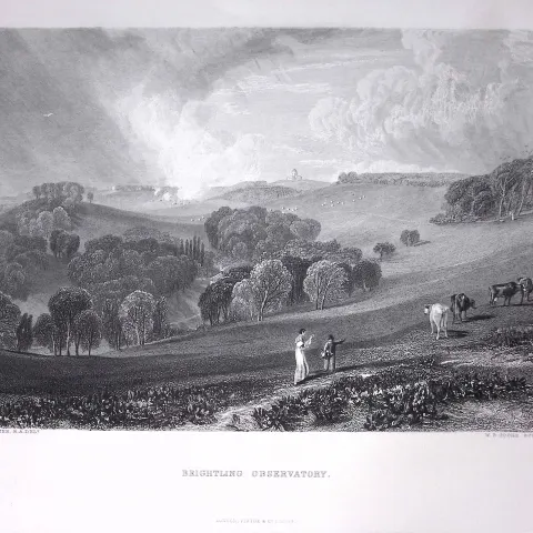 J.M.W Turner Brightling Observatory, From Rosehill Park  Sussex Antique Steel Engraving-48-TR