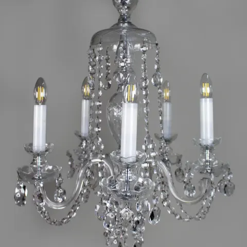Fine Quality Dressed Crystal Vintage French 5 Arm Chandelier