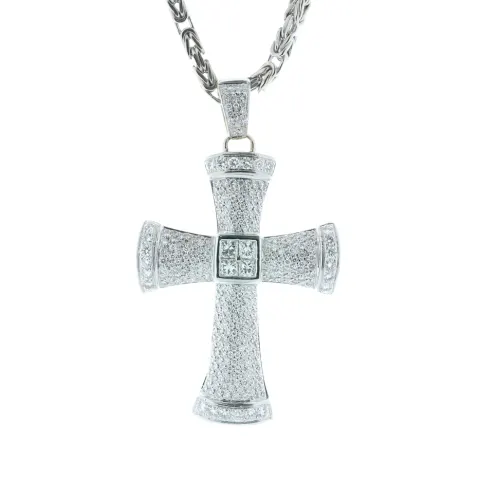 18ct White Gold Diamond Cross Pendant on 18 Inch Chain 5.12