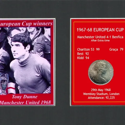 Tony Dunne Manchester United 1968 European Cup Mounted Coin Metal Art