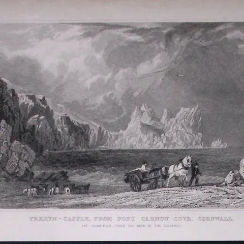 Cornwall Treryn-Castle & Port Carnow Antique 193 Years-Old Steel-Engraving-21