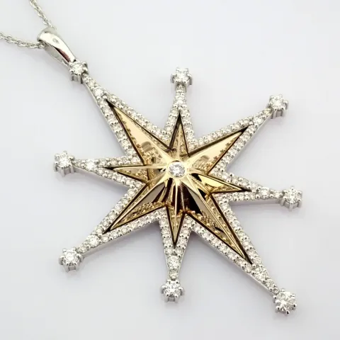14 White and Yellow Gold Star Necklace Detailed With Brilliant Diamonds