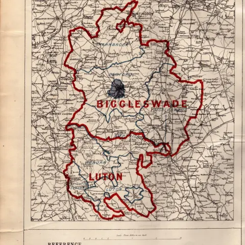 Antique 139 Years-Old Scarce Map of Bedfordshire Boundary Changes 1885.