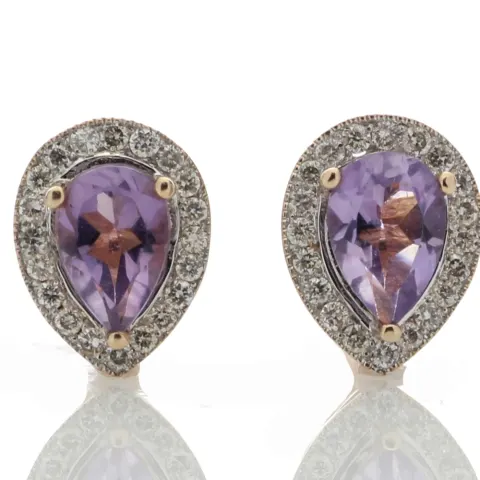 9ct Rose Gold Amethyst Diamond Earring 0.20