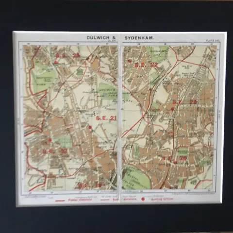 London Dulwich & Sydenham Mounted  George V Antique Map.