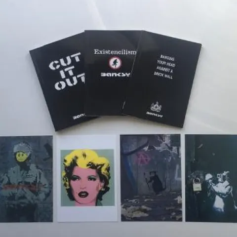 BANKSY 3 Self Published Books all 1st Ed dated 2001 - 2004 & RARE Crude Oil Exhibition Postcard