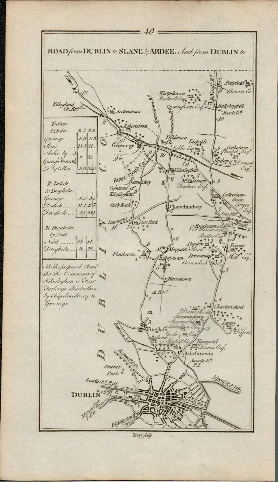 Taylor & Skinner 1777 Ireland Map Dublin Phoenix Park Glasnevin Slane Castle Ardee