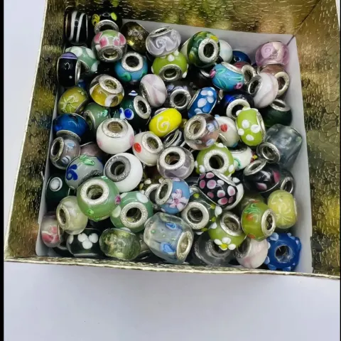 Joblot 320g Stunning Lamp Work Handmade Assorted 925 Silver Glass Charm Pandora Style Beads
