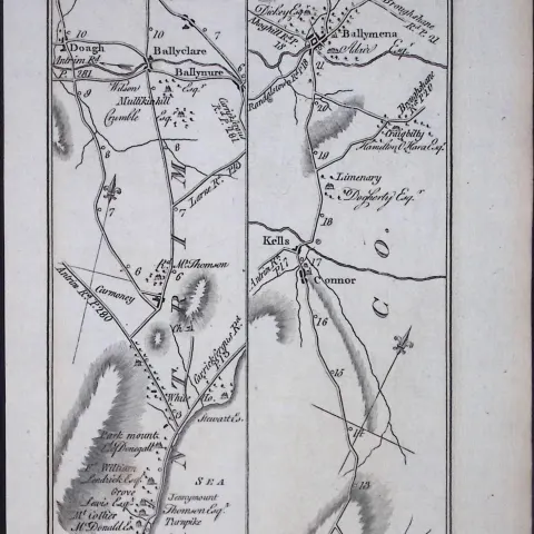 Ireland 245 Years -Old Antique 1777 Road Map Belfast To Ballymoney-270