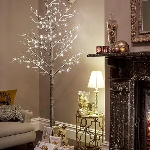 Jaymark Products 210cm Snowy Effect Brown Christmas Twig Tree Pre Lit With 96 Warm White LED