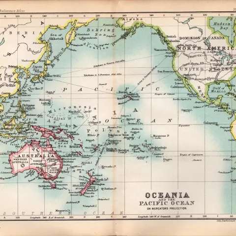 Oceania & Pacific Ocean Double Sided Antique 1896 Map.