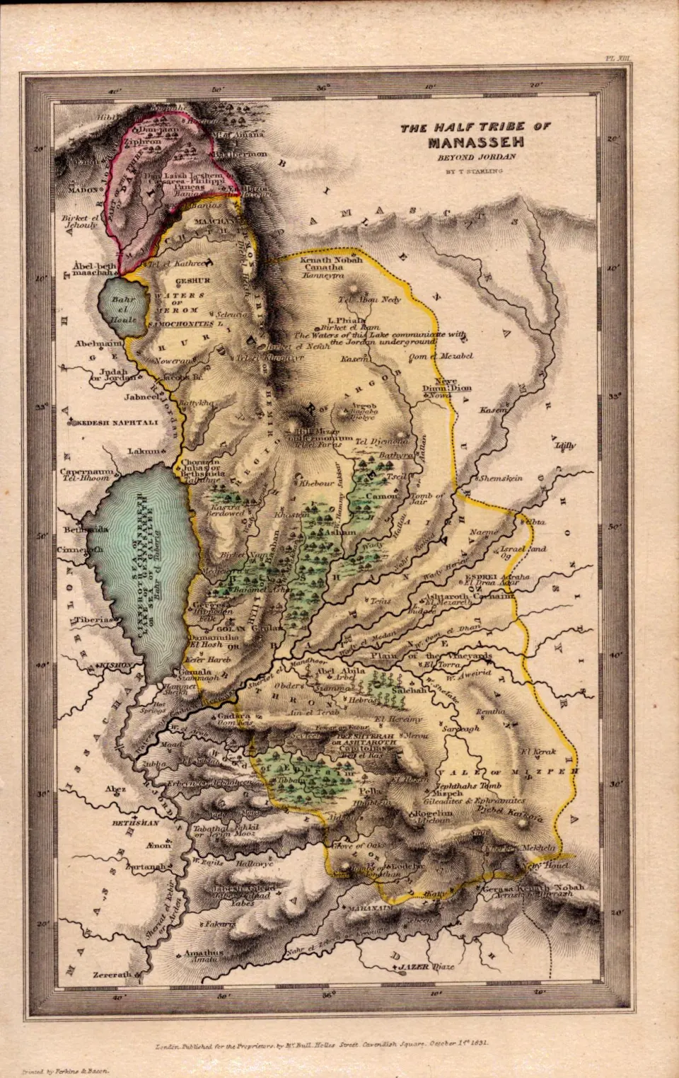 Half Tribe of Manasseh Antique Detailed Biblical William IV Map.