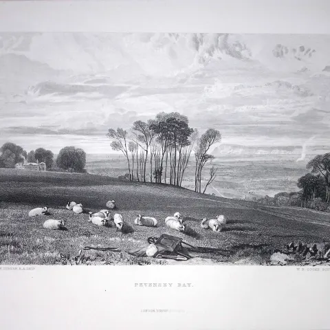 J.M.W Turner Pevensey Bay East Sussex Antique Steel Engraving-53-TR