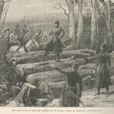 1887 Irish Land Wars  West of Ireland Barricade of Felled Trees to Obstruct the Police.