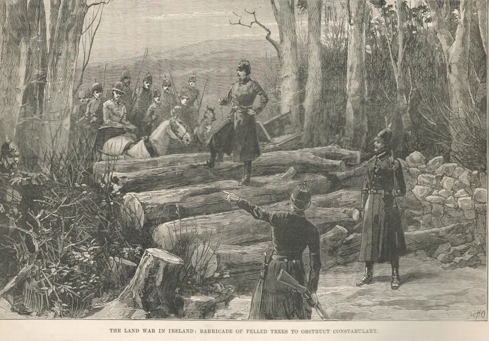 1887 Irish Land Wars  West of Ireland Barricade of Felled Trees to Obstruct the Police.