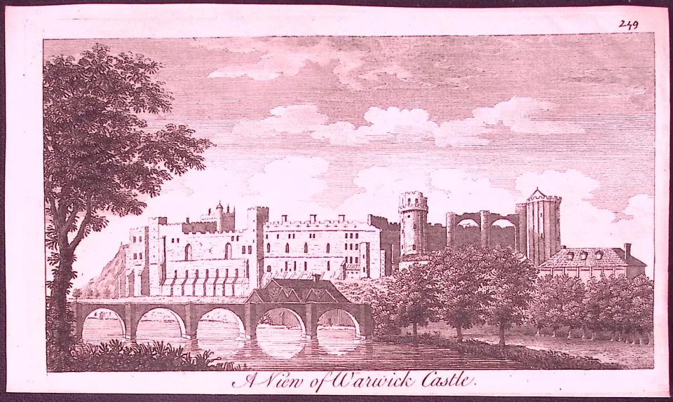 View of Warwick Castle Rare 1776 Georgian Copper Plate Antique Engraving -84