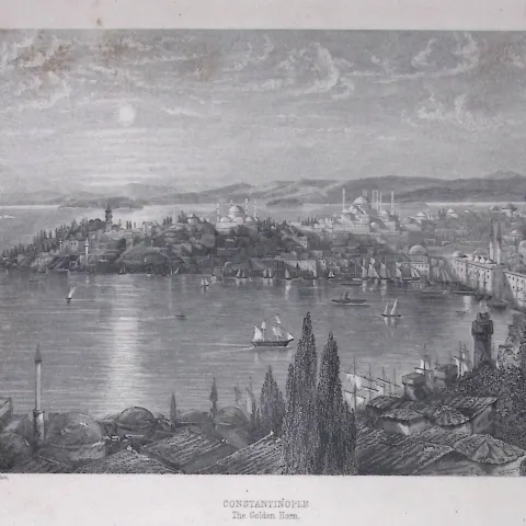 Constantinople The Golden Horn Coloured Detailed 155 Years-Old Print-H-TR