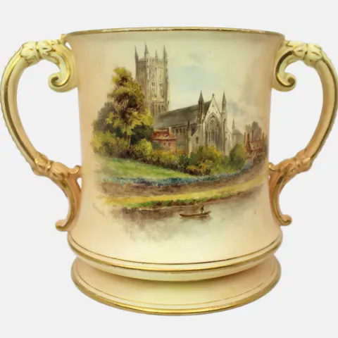 Royal Worcester Loving Cup – Hand-Painted Worcester Cathedral c.1902