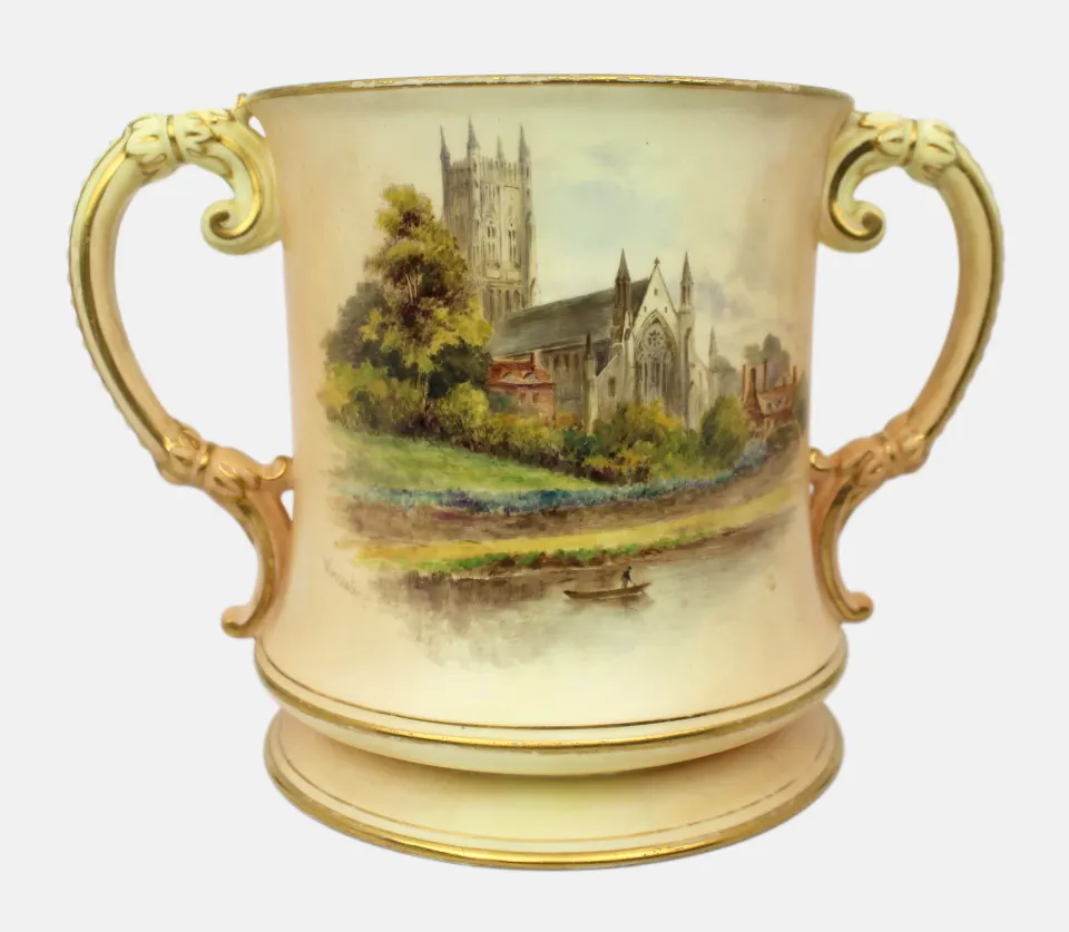Royal Worcester Loving Cup – Hand-Painted Worcester Cathedral c.1902