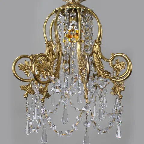 Elegant Vintage Crystal & Brass Chandelier