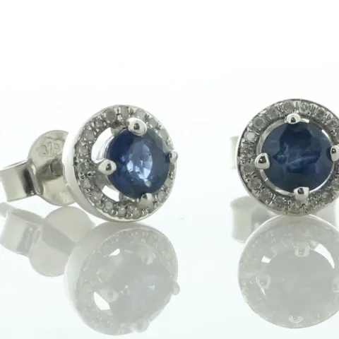 9ct White Gold Single Stone With Halo Sapphire Diamond Stud Earring (S0.51) 0.10 Carats
